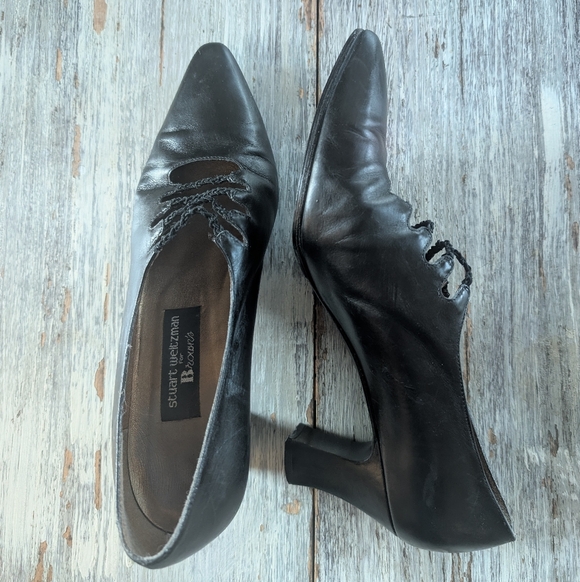 Vintage Stuart Weitzman for Browns Black Leather Lace-Up Pumps Women's 8 - Picture 3 of 7